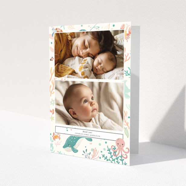 Baby thank you card design featuring two photos with a marine life theme.