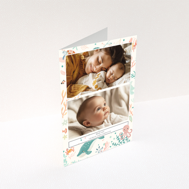 Baby thank you card design featuring two photos with a marine life theme.