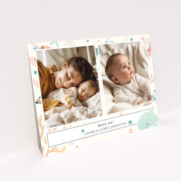 Baby thank you card design featuring two photos with a marine life theme.