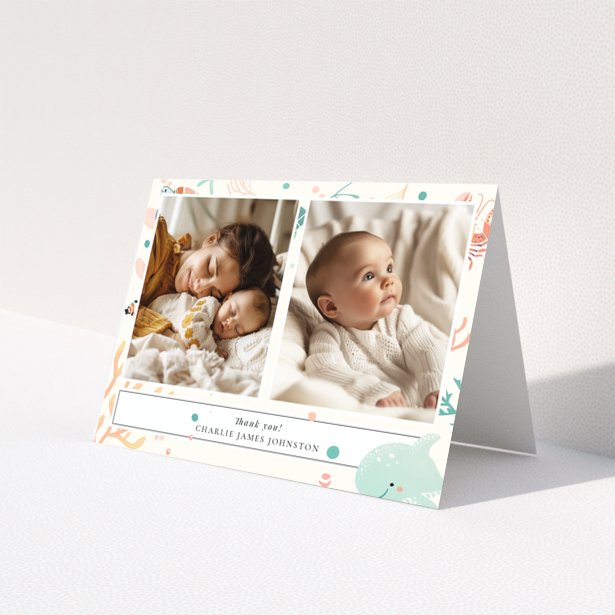 Baby thank you card design featuring two photos with a marine life theme.