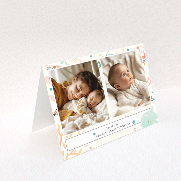 Baby thank you card design featuring two photos with a marine life theme.