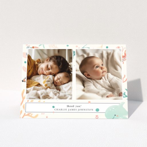 Baby thank you card design featuring two photos with a marine life theme.