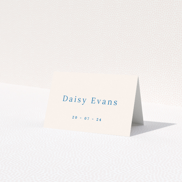 Offset Invitation Place Cards - sophisticated wedding stationery with crisp white background and deep navy typography. This is a view of the front