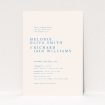 Offset Invitation Wedding Invitation - A5-sized invitation with crisp white background and deep navy typography, blending tradition with contemporary style, perfect for couples seeking stylish and memorable wedding stationery This is a view of the front