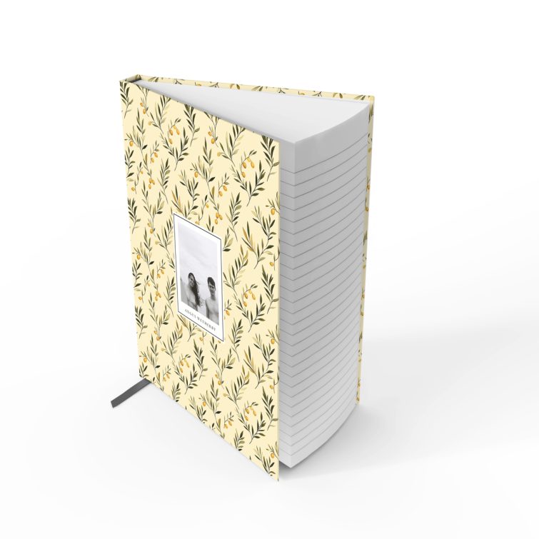 Floral patterned notebook design with one photo placeholder on the front cover.