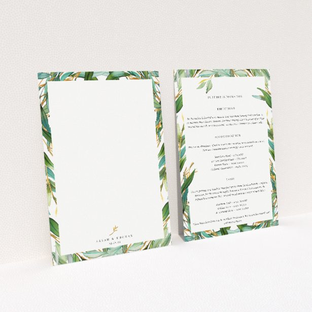 Olive Elegance wedding information insert card featuring lush olive branches and subtle gold accents, evoking Mediterranean tranquillity and abundance for a graceful wedding celebration This image shows the front and back sides together
