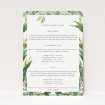 Olive Elegance wedding information insert card featuring lush olive branches and subtle gold accents, evoking Mediterranean tranquillity and abundance for a graceful wedding celebration This is a view of the front