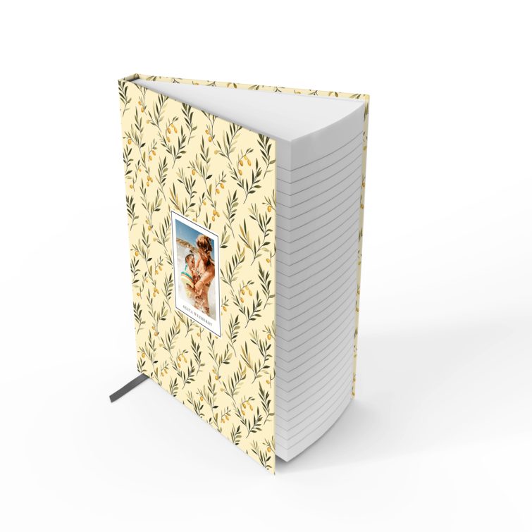 Floral pattern portrait notebooks design with one photo on the cover for Utterly Printable.