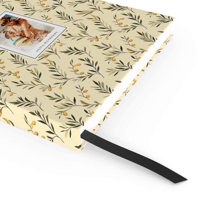 Floral pattern portrait notebooks design with one photo on the cover for Utterly Printable.