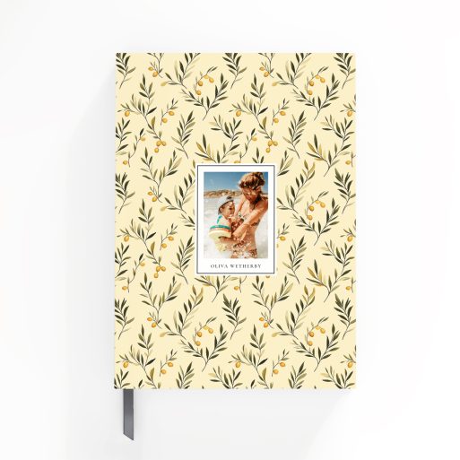 Floral pattern portrait notebooks design with one photo on the cover for Utterly Printable.