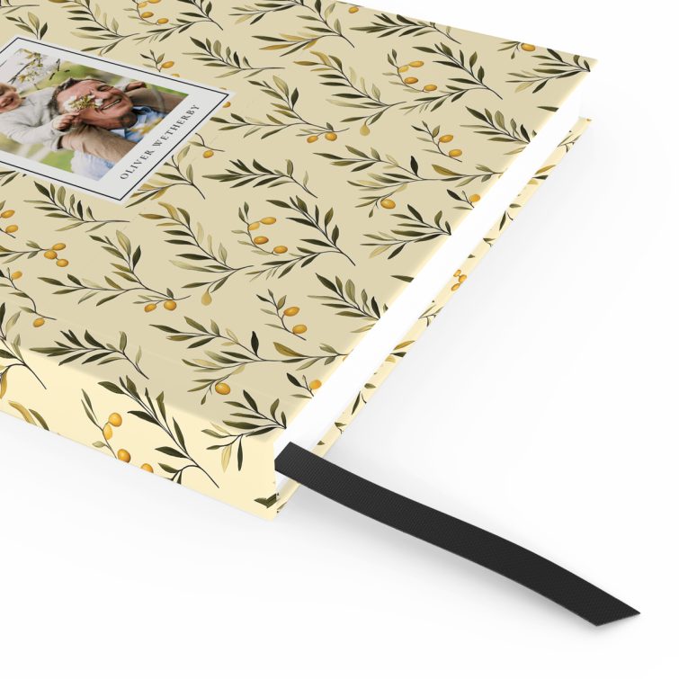 Floral personalised notebook cover design with one photo featuring a nature-inspired pattern by Utterly Printable.