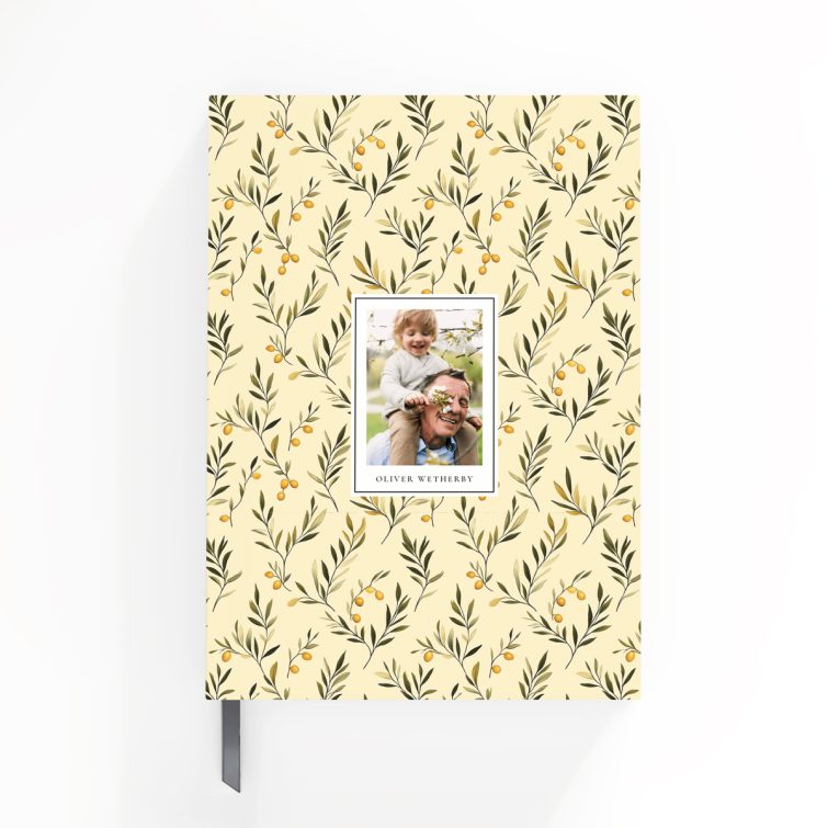 Floral personalised notebook cover design with one photo featuring a nature-inspired pattern by Utterly Printable.