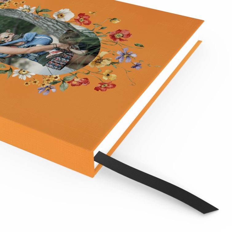 Custom floral design portrait notebook cover with one photo placeholder, ideal for personalised stationery from Utterly Printable.