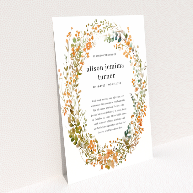 Floral funeral announcement design with no photos featuring the name Alison Jemima Turner