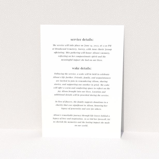Floral funeral announcement design with no photos featuring the name Alison Jemima Turner