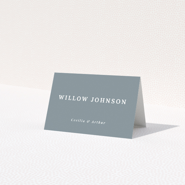 Orchard Blossom Elegance place cards featuring blooming florals on a tranquil duck egg blue backdrop. This is a view of the front