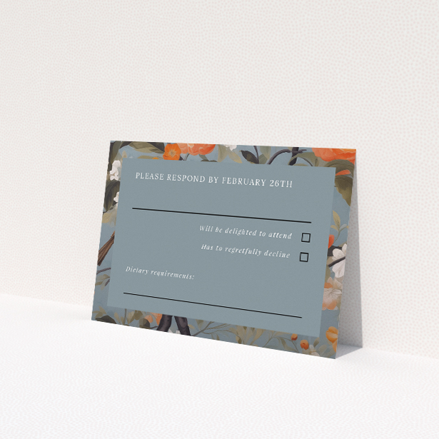 Orchard Blossom Elegance RSVP card, part of the Utterly Printable wedding stationery suite. This is a view of the front
