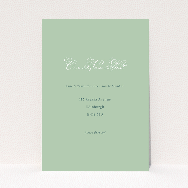 Elegant green change of address card with script font and no photos