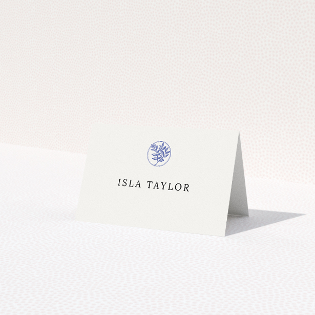 Timeless Oxford Laureate place cards with classic navy blue and white colour scheme, embodying elegance and tradition for distinguished wedding stationery suites This is a view of the front