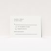 Oxford Laureate RSVP card featuring classic elegance with a navy blue and white colour scheme and a delicate laurel wreath emblem, perfect for prestigious and formal wedding stationery This is a view of the front