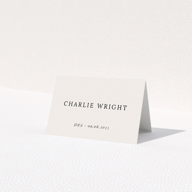 Pall Mall Minimal Place Cards - Sophisticated Wedding Place Card Template with Clean White Background. This is a third view of the front