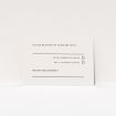 RSVP card template from the Pall Mall Minimal suite, featuring understated elegance with charcoal text on a white backdrop, perfect for couples seeking intimacy and genuine simplicity for their celebration This is a view of the front