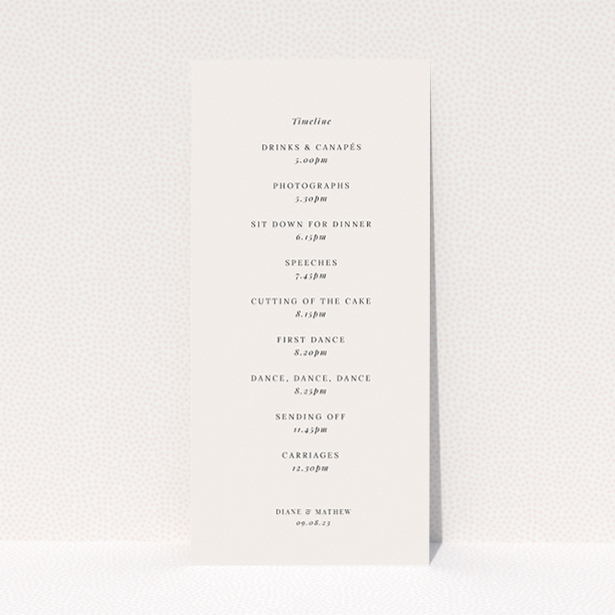 "Pall Mall Minimal wedding menu template - Refined sophistication and elegance for stylish celebrations.". This is a view of the back