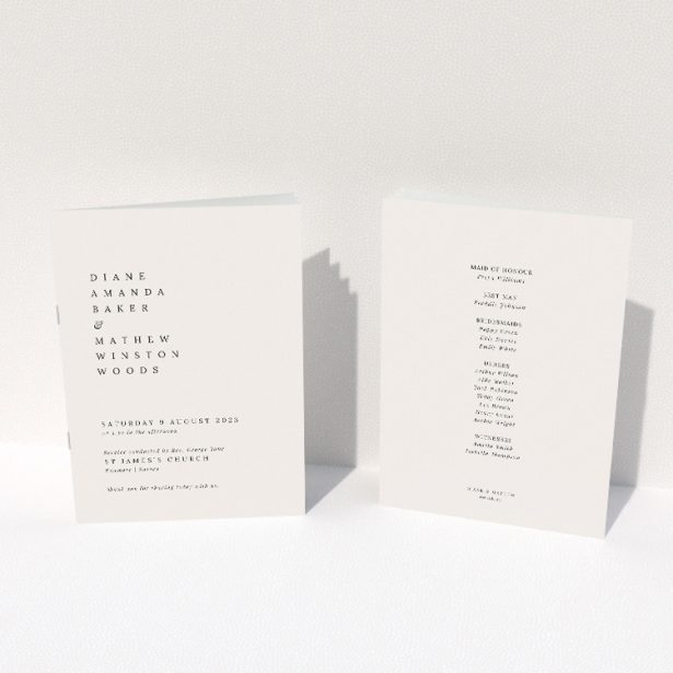 Modern Minimal Pall Mall Wedding Order of Service Booklet with Clean Typography. This image shows the front and back sides together