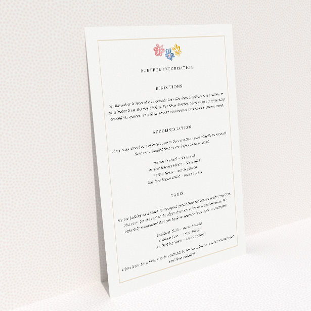 Paris Floral information insert card - classic elegance with delicate hand-drawn florals in soft pastel hues wedding stationery. This image shows the front and back sides together
