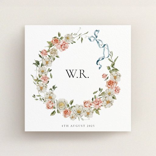Floral Christening Invitation Floral christening invitation design with elegant wreath and ribbon decoration.