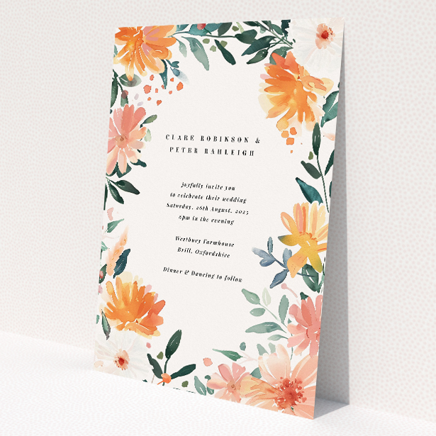 Pastel Botanical Elegance Wedding Invitation - A5 Portrait Orientation. This image shows the front and back sides together