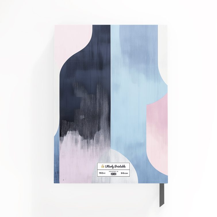 Abstract design with pastel colours on a portrait notebook cover spread by Utterly Printable, featuring one photo placeholder.