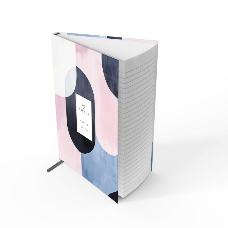 Abstract design with pastel colours on a portrait notebook cover spread by Utterly Printable, featuring one photo placeholder.