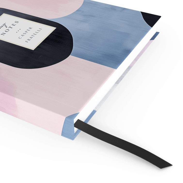 Abstract design with pastel colours on a portrait notebook cover spread by Utterly Printable, featuring one photo placeholder.