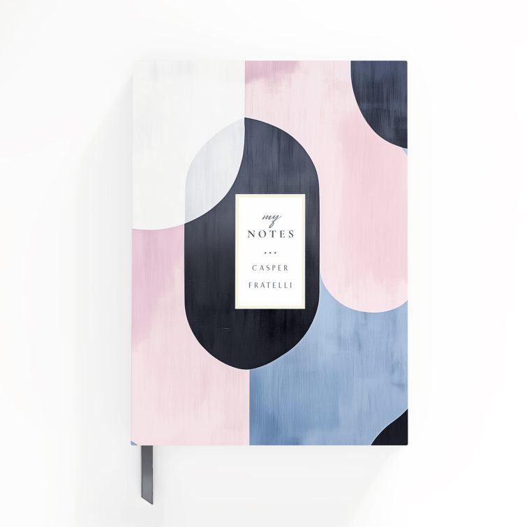 Abstract design with pastel colours on a portrait notebook cover spread by Utterly Printable, featuring one photo placeholder.