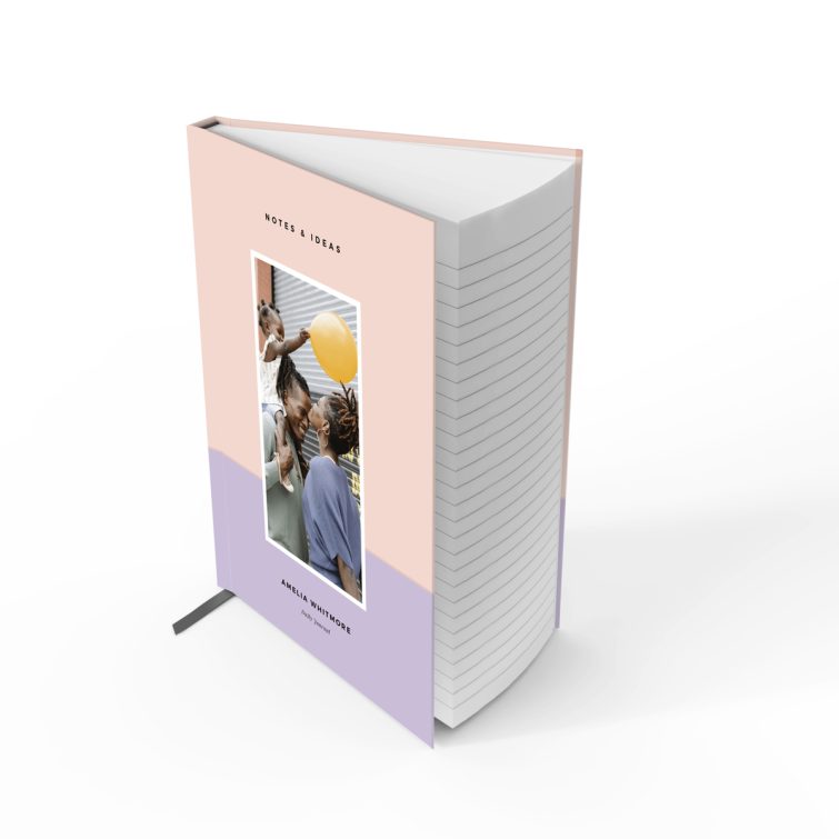 Pastel-themed personalised notebook design with one photo on the cover, ideal for notes and ideas from Utterly Printable.