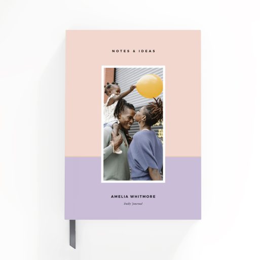 Pastel-themed personalised notebook design with one photo on the cover, ideal for notes and ideas from Utterly Printable.