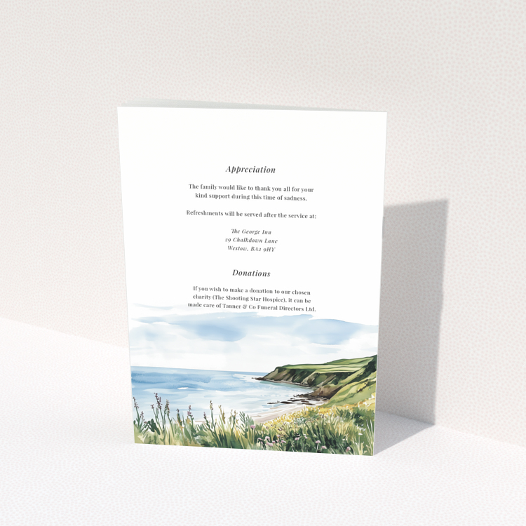 Funeral order of service program back cover design with one landscape photo, named Portrait.
