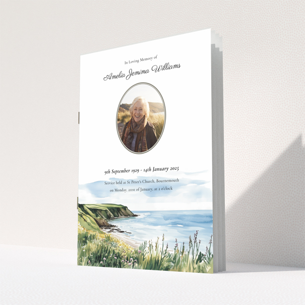 Funeral order of service program back cover design with one landscape photo, named Portrait.