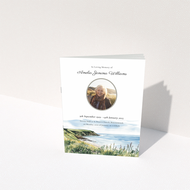 Funeral order of service program back cover design with one landscape photo, named Portrait.