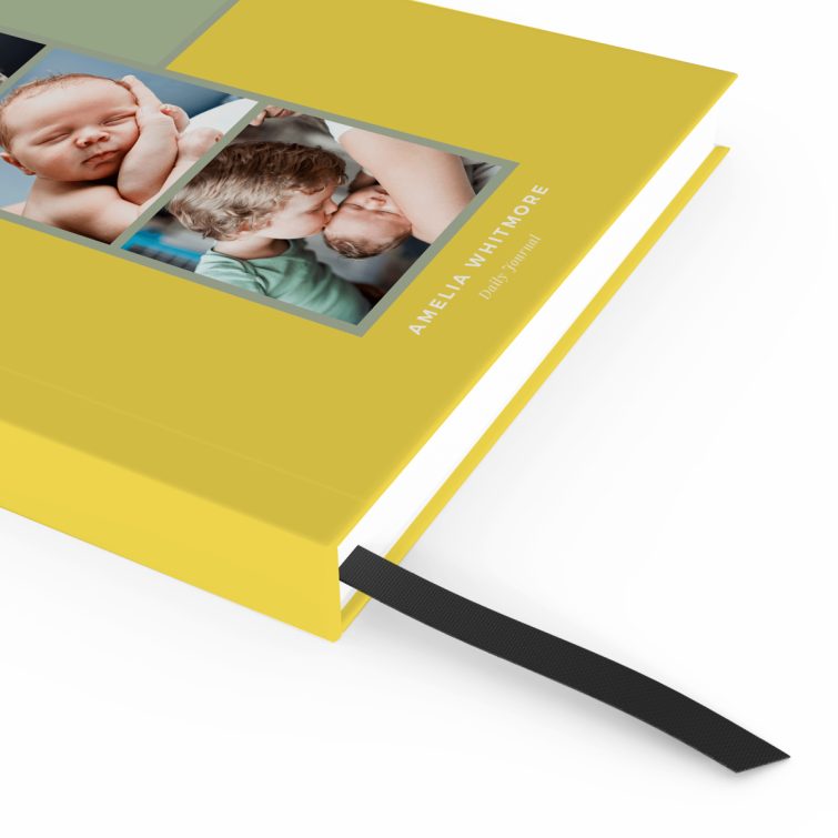 Custom notebook cover design with three photos, featuring personalised options for notes and ideas.