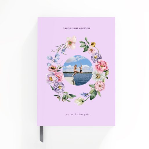 Floral design pastel notebook cover with one photo for personalised stationery by Utterly Printable.