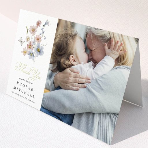 Elegant Funeral Card Funeral thank you card design with floral illustration and one photo of a family embrace.