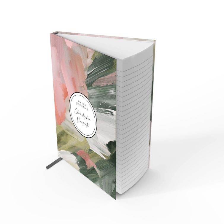 Artistic portrait orientation abstract cover design for daily journal notebooks by Utterly Printable, featuring one circular photo frame.