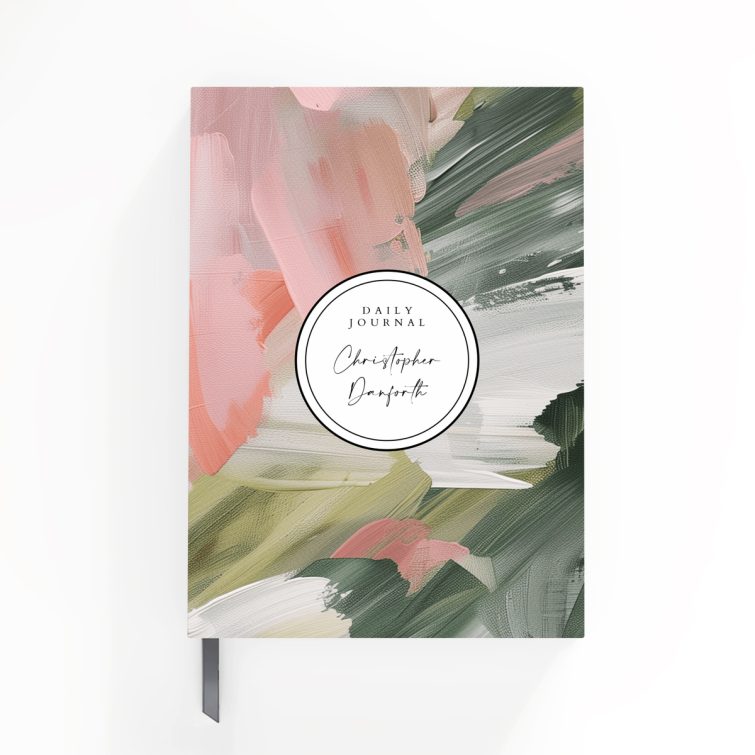 Artistic portrait orientation abstract cover design for daily journal notebooks by Utterly Printable, featuring one circular photo frame.