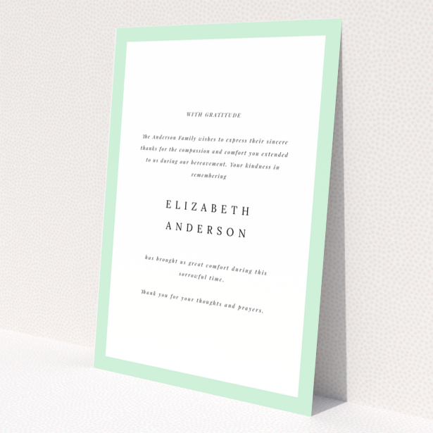 Funeral Thank You Card Design with Green Border and Customisable Text