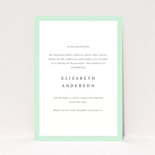 Funeral Thank You Card Design with Green Border and Customisable Text