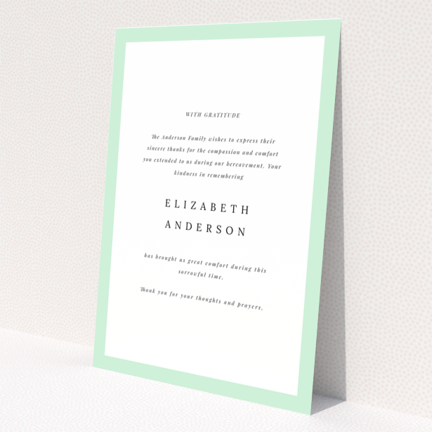 Funeral Thank You Card Design with Green Border and Customisable Text