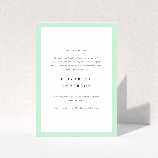Funeral Thank You Card Design with Green Border and Customisable Text