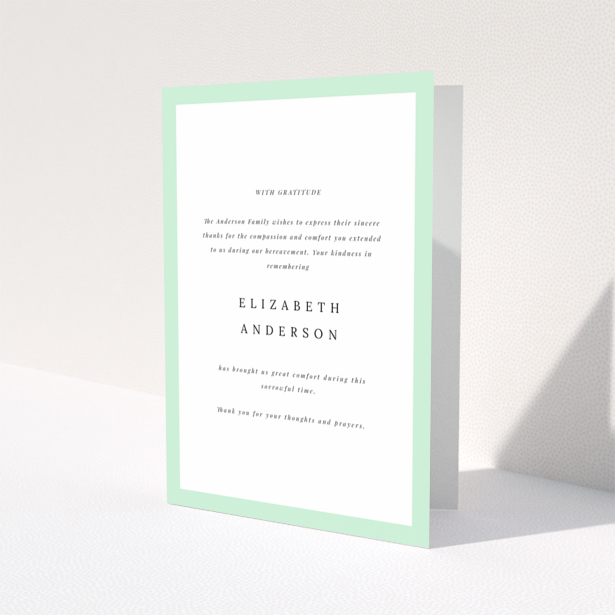 Funeral Thank You Card Design with Green Border and Customisable Text